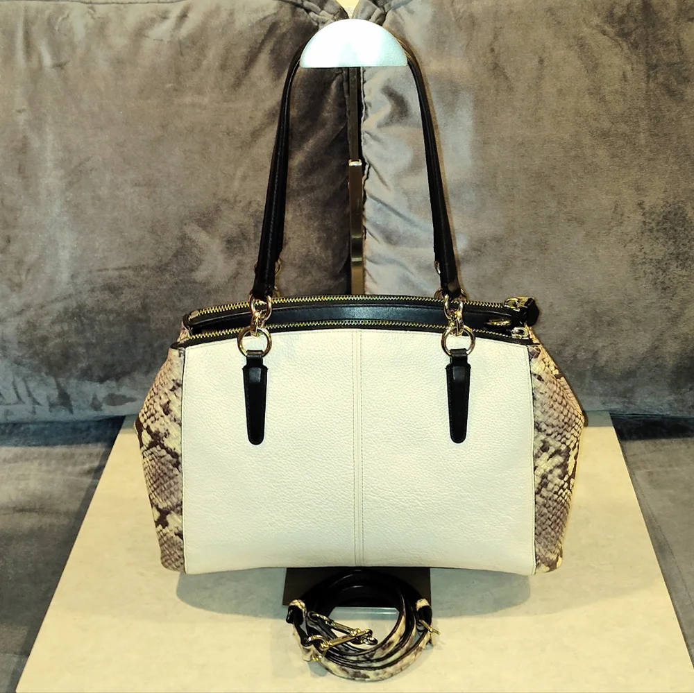 COACH CHRISTIE CARRYALL EXOTIC CROSS GRAIN LEATHER SNAKE PRINT CROSSBODY SATCHEL - Picture 4 of 16